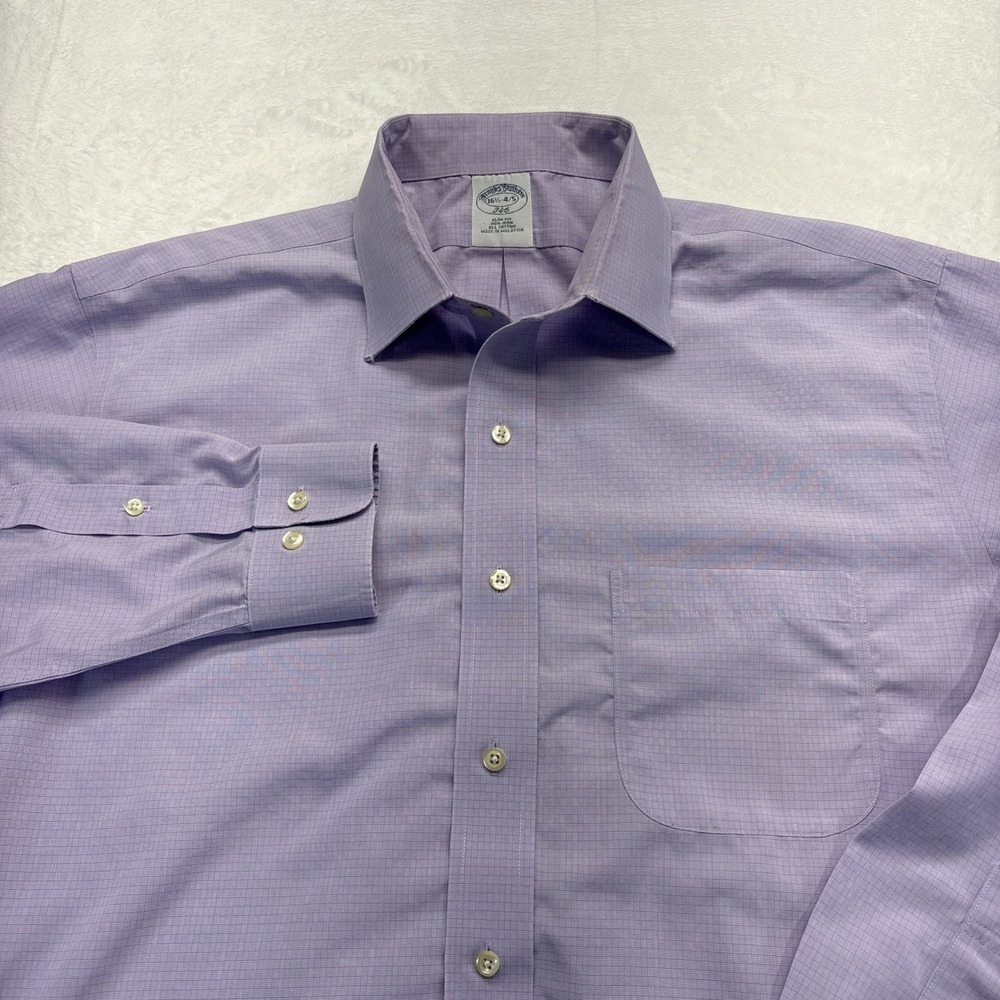 Brooks Brothers Shirt Mens 16.5x 34/35 Purple Check 346 Long Sleeve Slim Fit